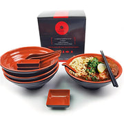 BALIBETOV Japanese Ramen Bowl Set of 4 Includes Melamine Bowls And Red