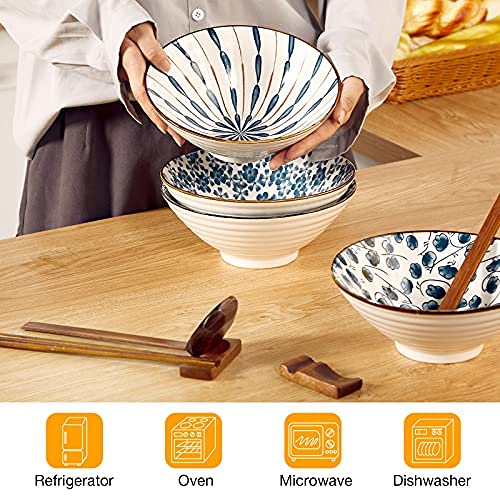 Ceramic Ramen Large Noodle Bowls with Spoons and Chopsticks