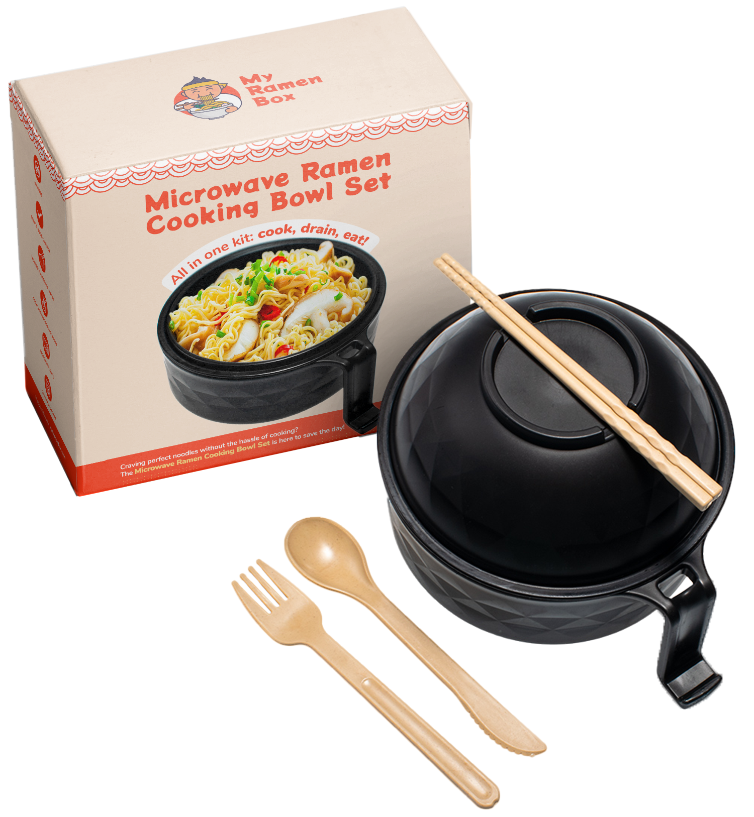 Ramentic Microwave Ramen Bowl Set with Chopsticks